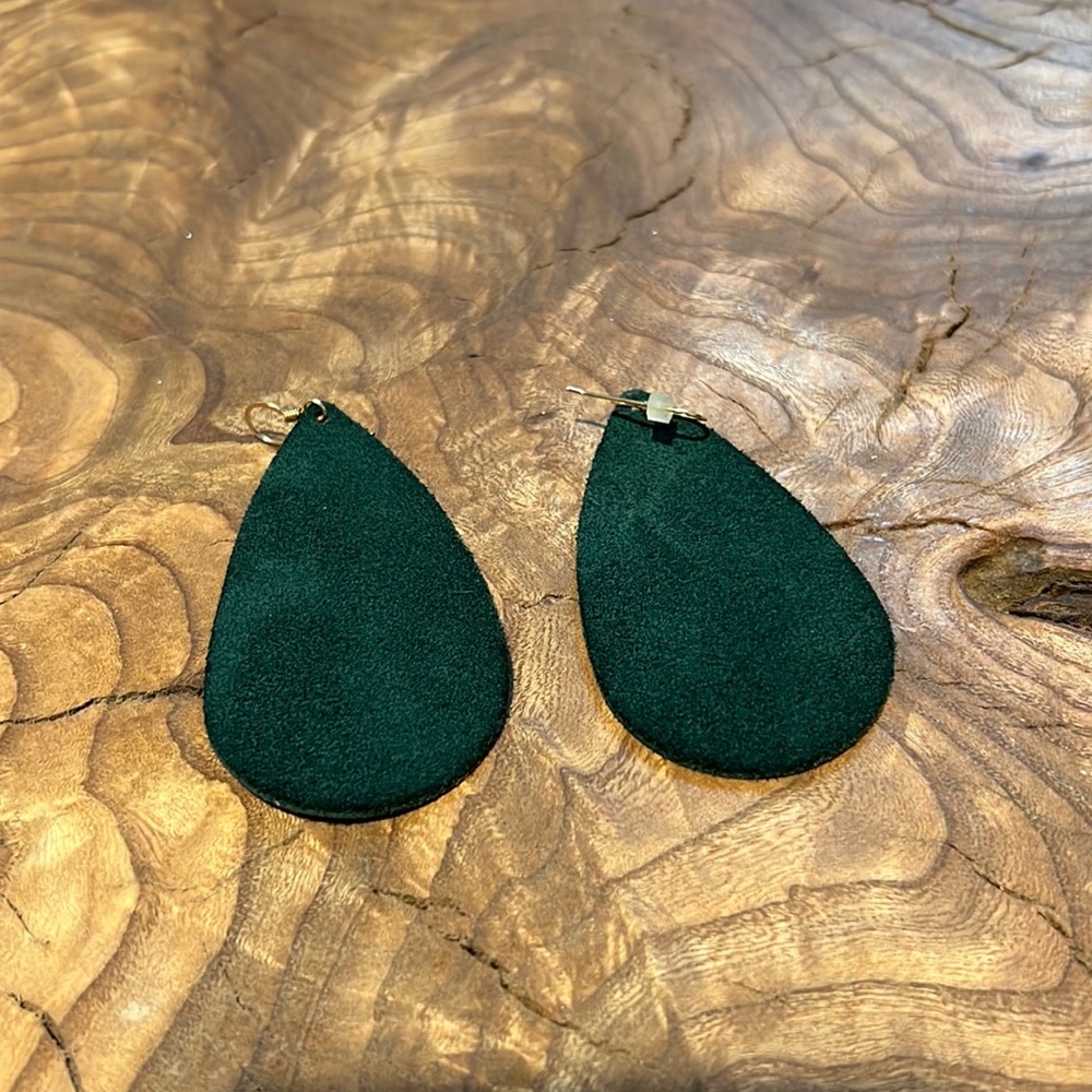 Nickel and Suede evergreen suede teardrop earrings